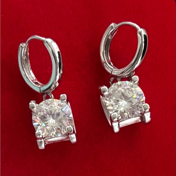 Moissanite Sterling Silver Huggie Drop Earrings 2ct total